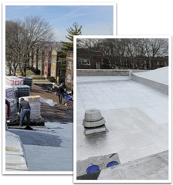 Luna's Roofing Service PC crew working on a Chicago flat roof